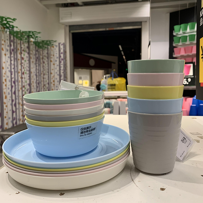 宜家卡拉斯 儿童安全塑料餐具防摔 餐盘碟杯子碗刀叉勺耐热可微波