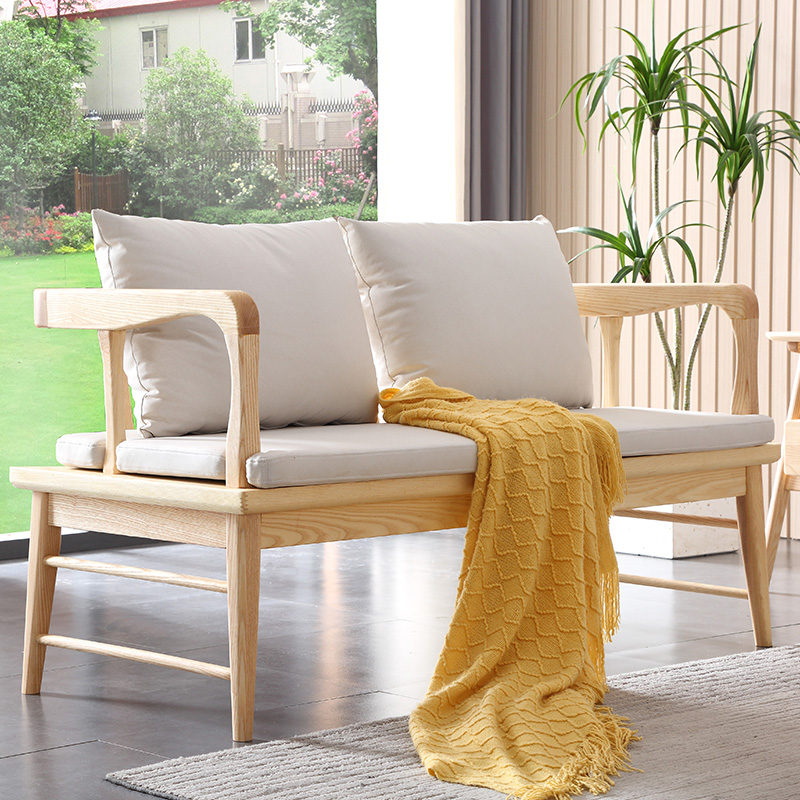 冬夏两用白蜡木全实木沙发小户型简约双人新中式三人原木客厅家具