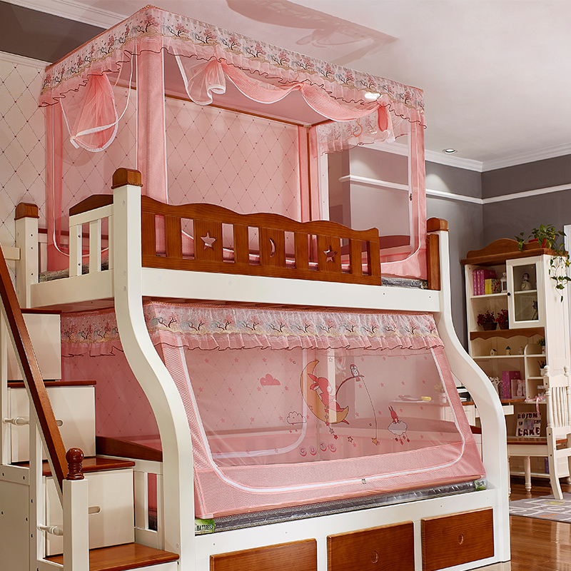 子母床蚊帐上下铺斜梯书架款1.5米1.2家用双层高低儿童上下床1.35