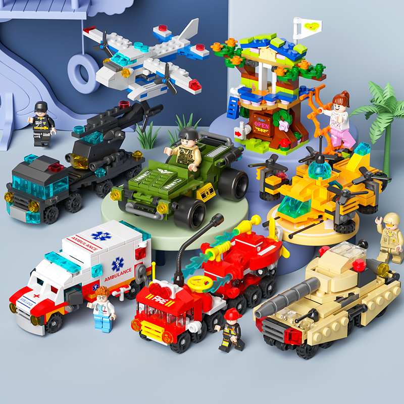 小颗粒儿童军事机甲恐龙坦克城堡飞机盒袋装积木玩具兼容乐高街景