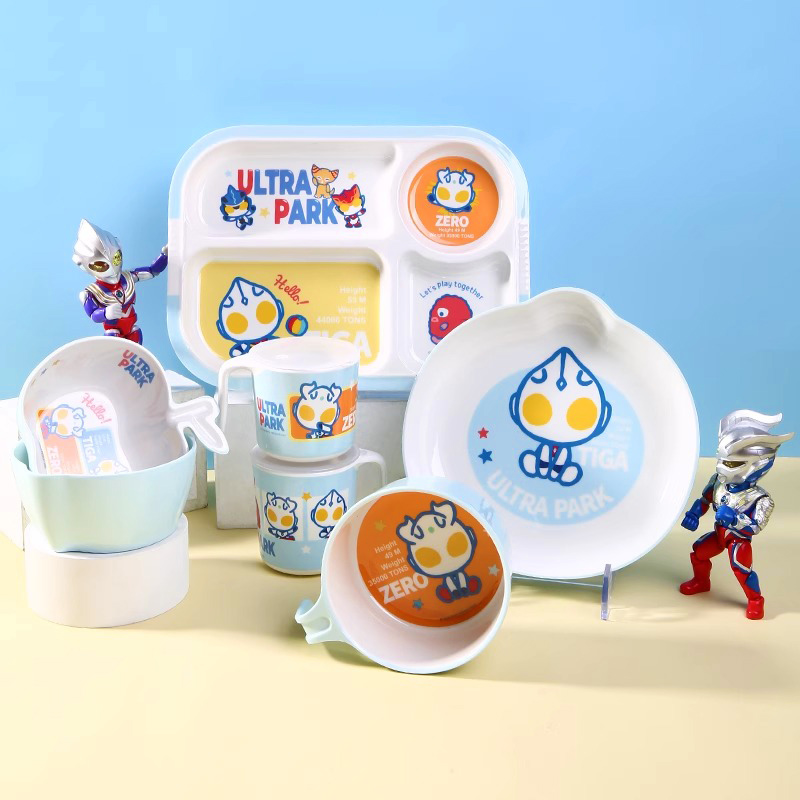 奥特曼儿童碗餐具卡通家用宝宝碗勺套装男孩吃饭碗分格餐盘喝水杯