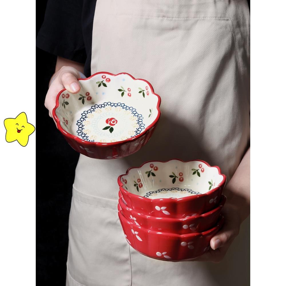 推荐餐具单个少女心可爱碗盘碟水果日式家用烤碗陶瓷套装草莓沙拉