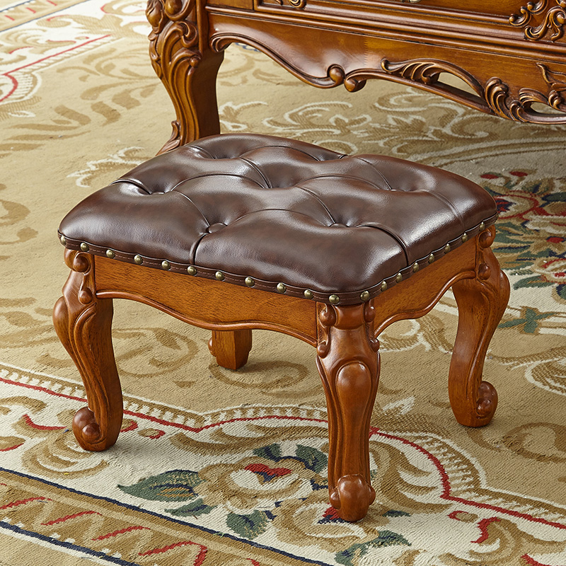 美式矮凳家用客厅茶几凳实木沙发皮凳子欧式换鞋小方凳垫脚凳板凳