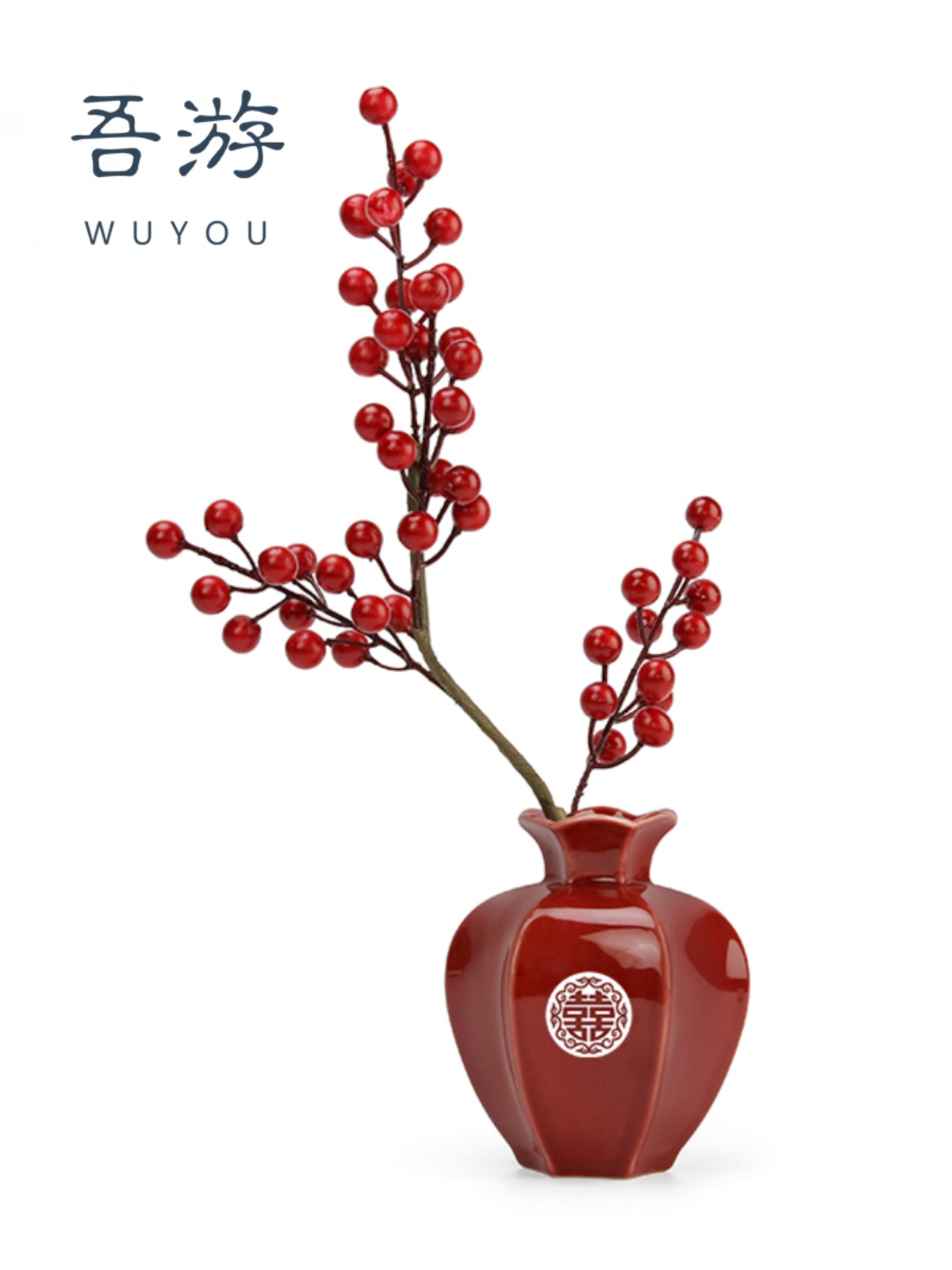 新品结婚红色中式花瓶摆件陶瓷花器客厅插花摆件喜庆婚房装饰品