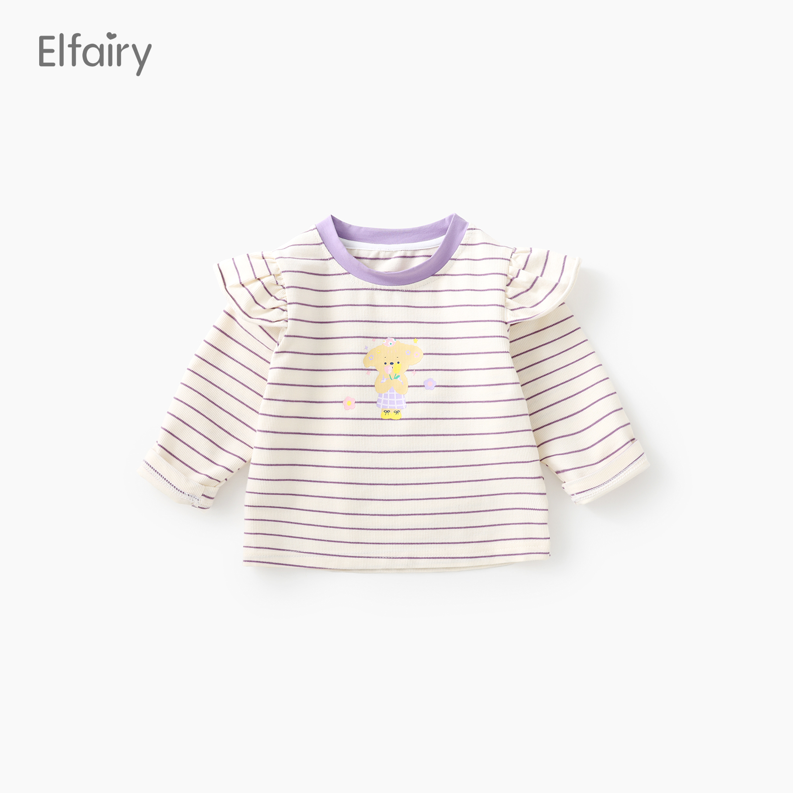 Elfairy女童条纹T恤宝宝春装上衣2024新款婴儿衣服儿童长袖打底衫