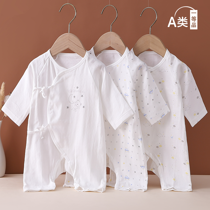日本进口新生婴儿纯棉纱布系带和尚服宝宝夏薄款连体衣透气空调服