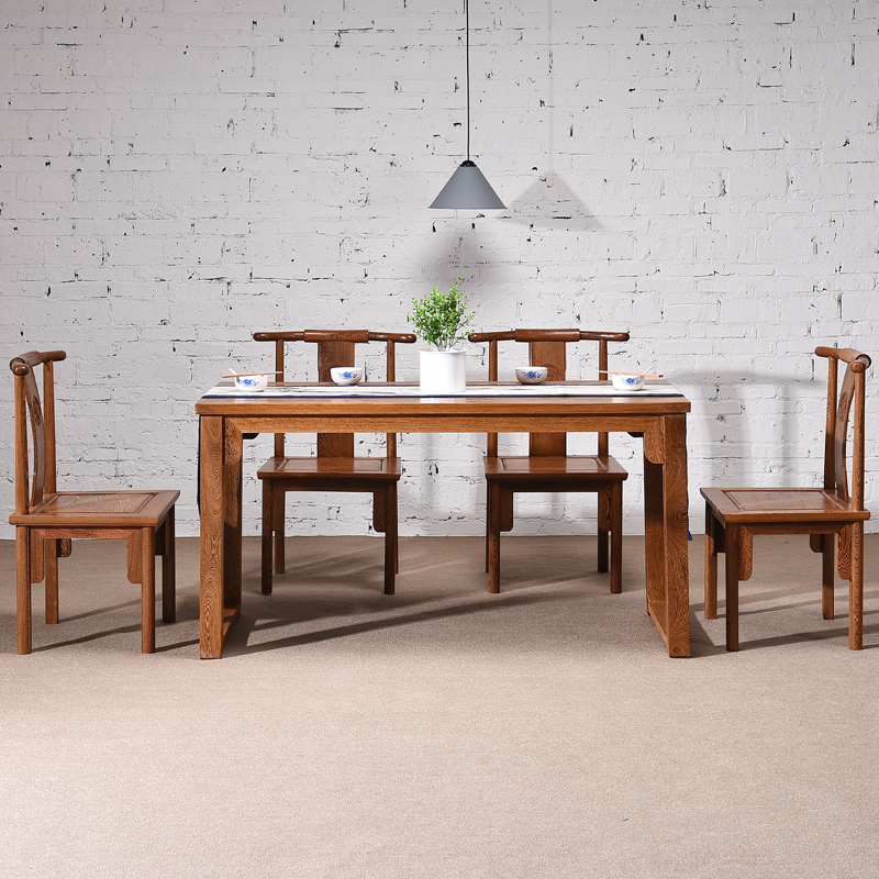 红木家具餐桌椅组合 鸡翅木饭桌小户型新中式实木餐厅家用 洽谈桌