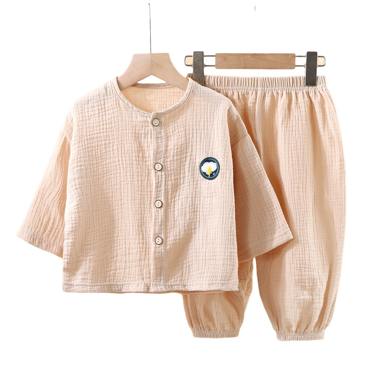 女童夏季睡衣双层棉纱布套装2一3岁婴儿1男宝宝5长袖6家居7空调服