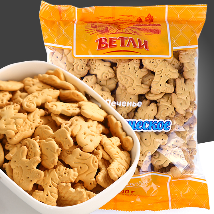俄罗斯进口老式动物饼干全麦粗粮卡通儿童营养早餐辅食代餐零食