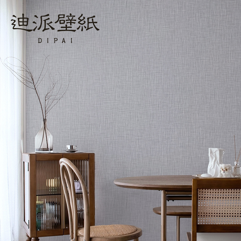 北欧纯色素色灰色咖色亚麻布纹无纺布壁纸日式客厅卧室墙纸非自粘