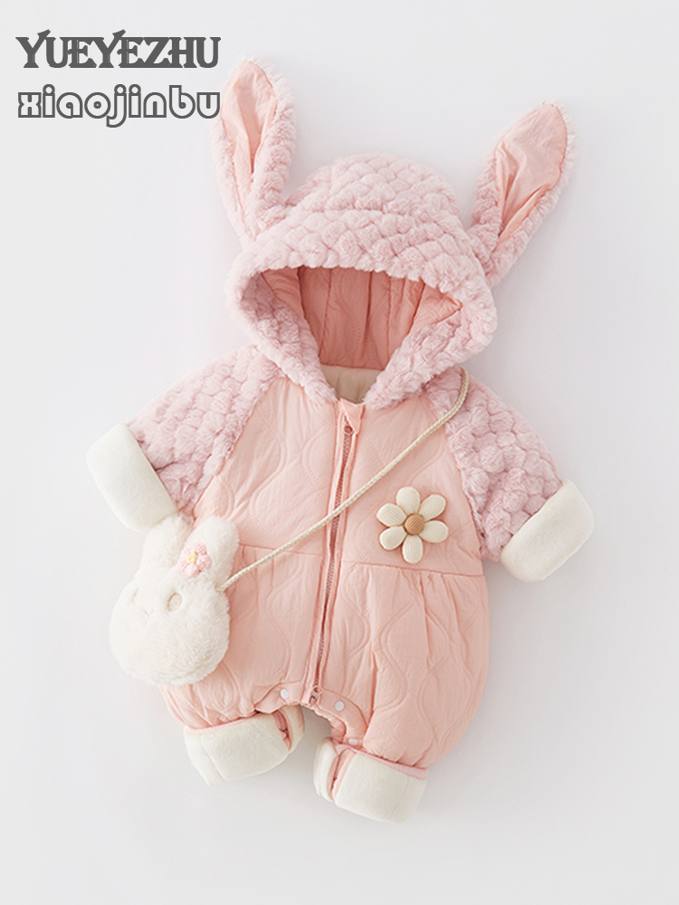 新品新生婴儿衣服冬季可爱女宝宝连体衣冬装加绒加厚棉服外出抱衣