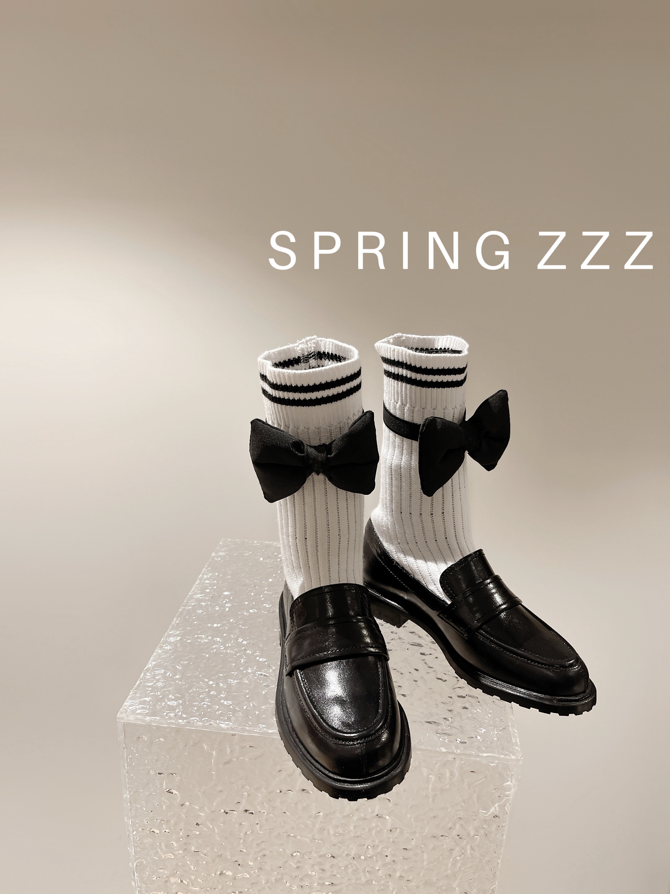 【Spring zzz】俏皮学院风！24s缀新～蝴蝶结针织袜 油腊皮乐福鞋