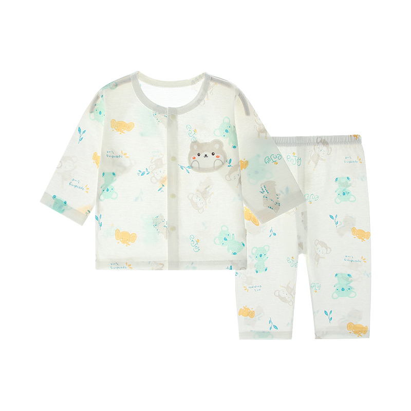婴儿夏季套装薄款长袖空调分体睡衣6个月8宝宝衣服纯棉夏装两件套