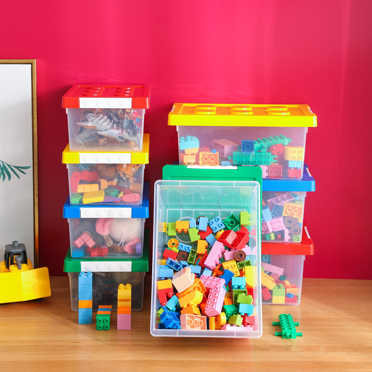 大颗粒积木收纳盒小玩具儿童拼装分类整理磁力片收纳箱塑料储物箱