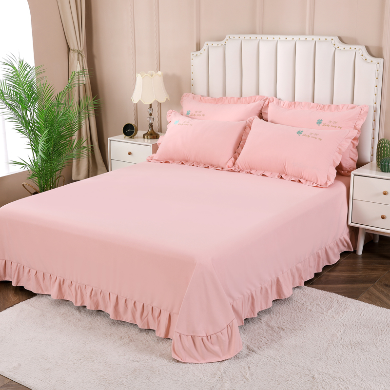 加厚磨毛床裙单件纯色棉质防滑遮丑床单枕套三件套双人床罩被单子