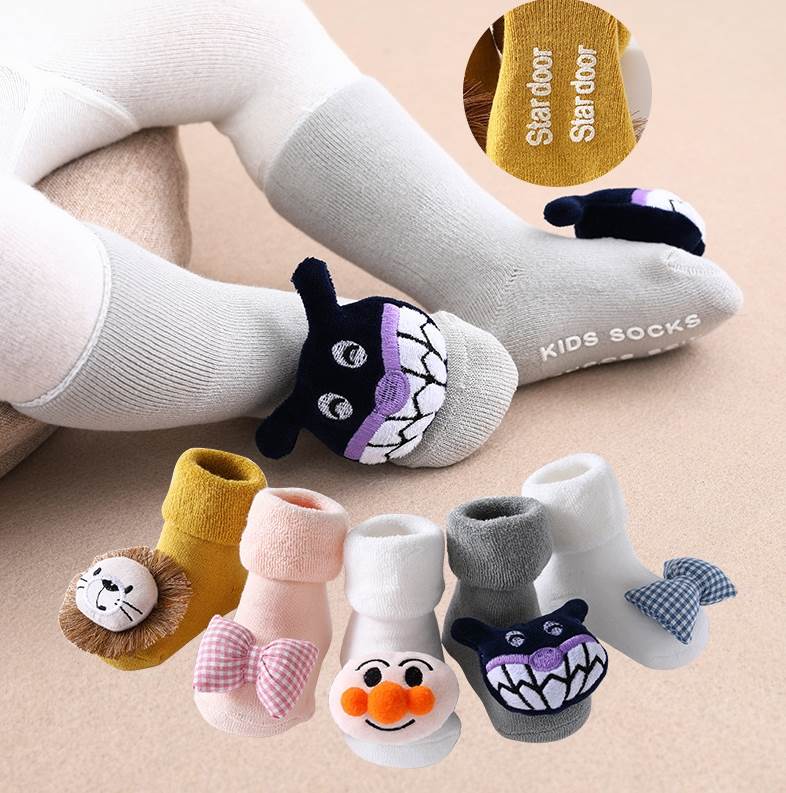 宝宝袜子卡通公仔袜0-1岁毛圈袜防滑地板袜 冬季加厚保暖婴儿袜子