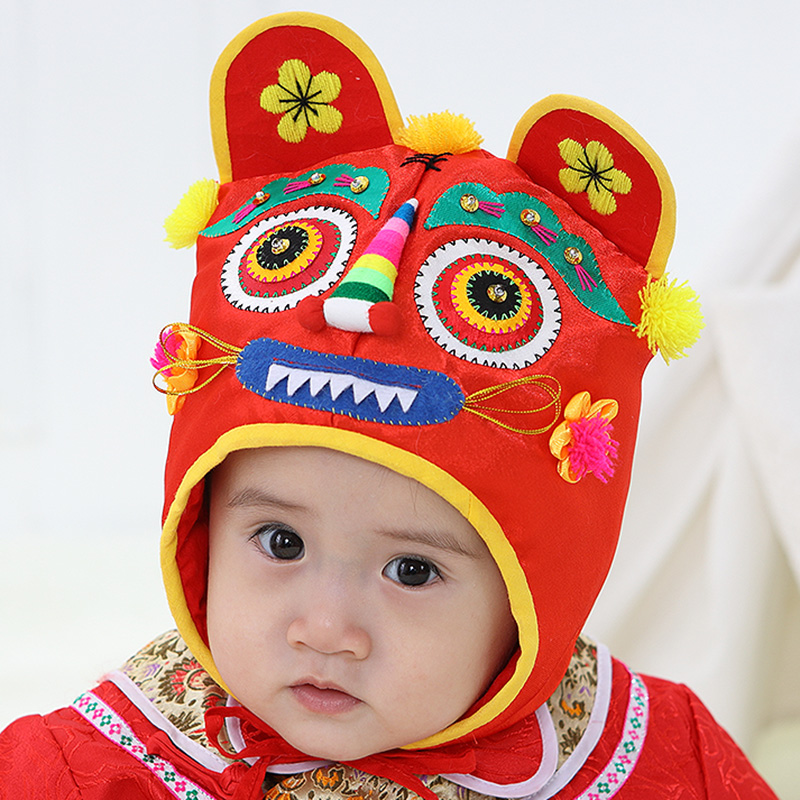 民族传统手工儿童婴儿虎头帽婴幼儿男童女童宝宝满月周岁老虎帽子