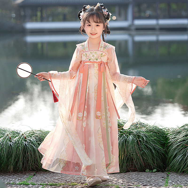 女童汉服超仙襦裙中国风2024新款儿童古装粉色公主裙唐装洋气夏季