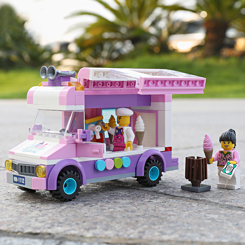 高档启蒙积木冰淇淋车雪糕车小型简单6-8岁女孩益智拼装玩具生日