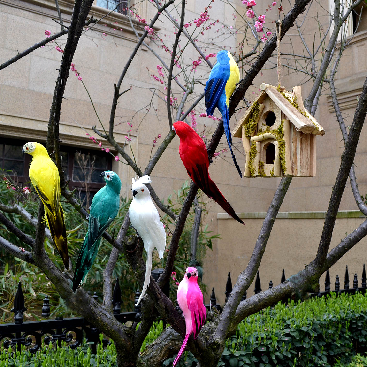 仿真鸟羽毛小鸟鹦鹉假鸟模型摆件花园家居装饰景观造景工艺品挂件