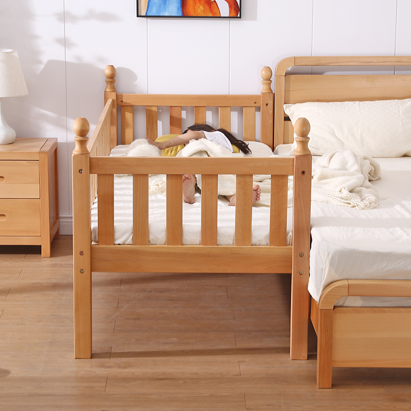 推荐拼接床带护栏单人儿童床全榉木床边床加宽婴儿床宝宝小床拼接