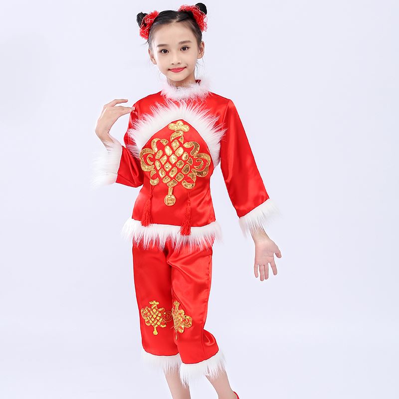 新品汇演节日幼儿民族舞蹈演出服装儿童新款扇舞长袖扭秧歌春节打