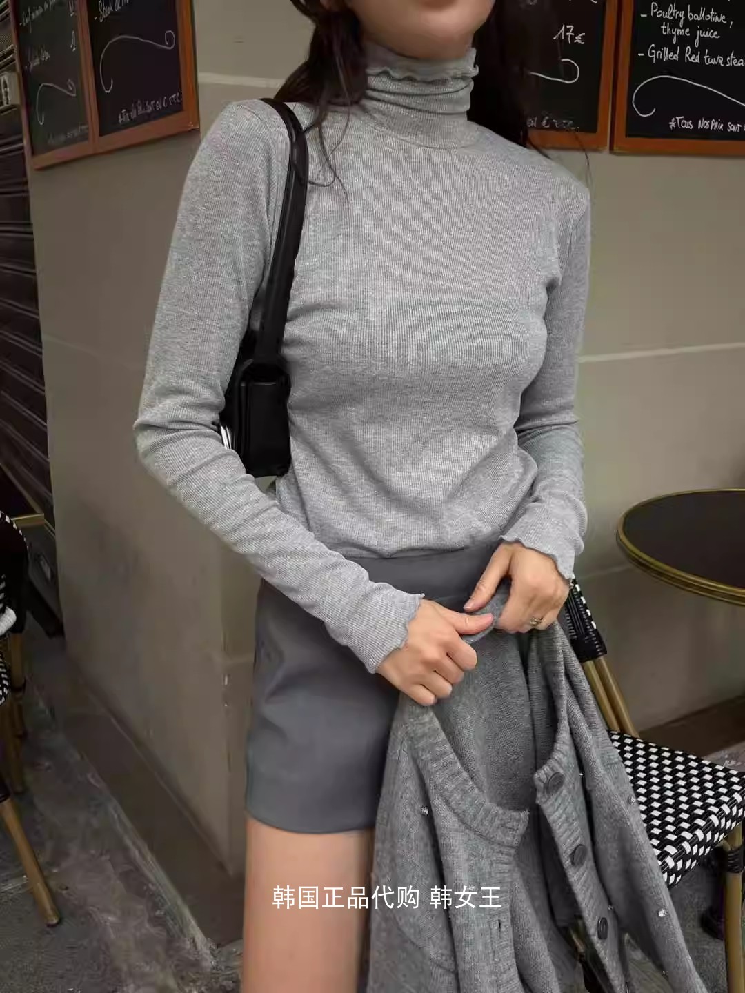 GENTLEWOMAN 韩国代购2023秋装女 高领纯色长袖修身针织打底衫T恤