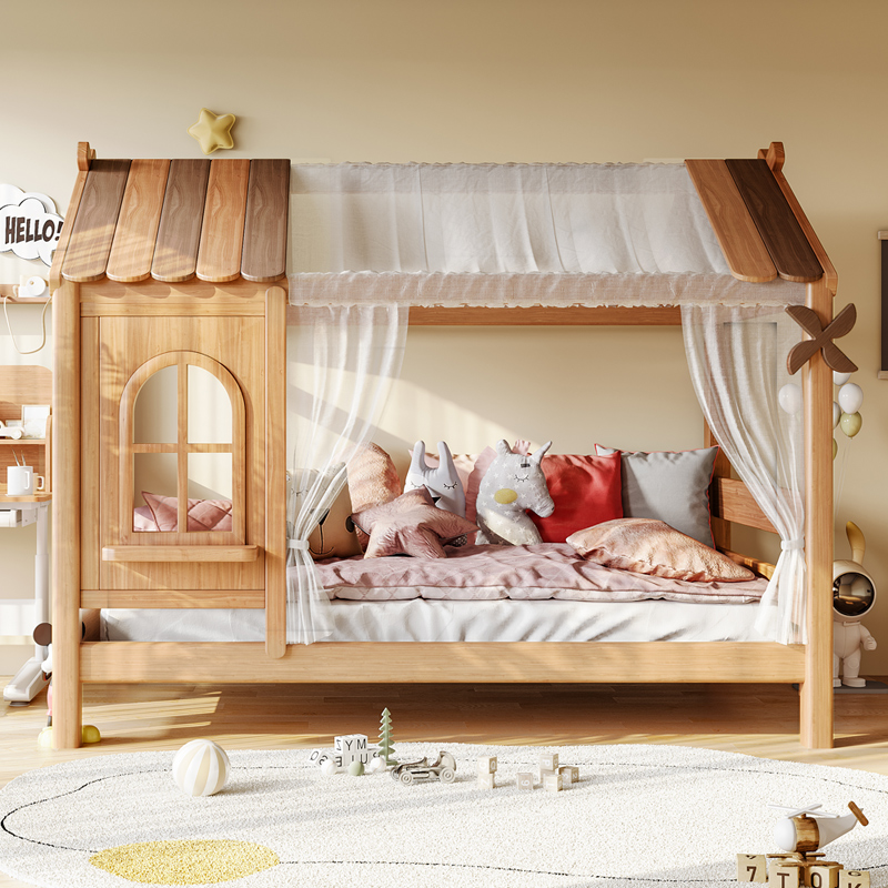 儿童床女孩全实木树屋床拖床1米5儿童床男童单人床现代简约公主床