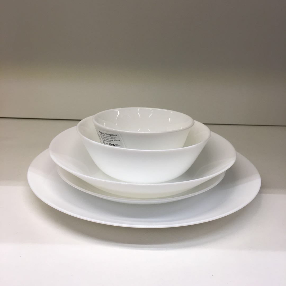 奥夫塔餐具碗深盘盘子白色玻璃餐盘上菜碟子大小面碗宜家国内代购