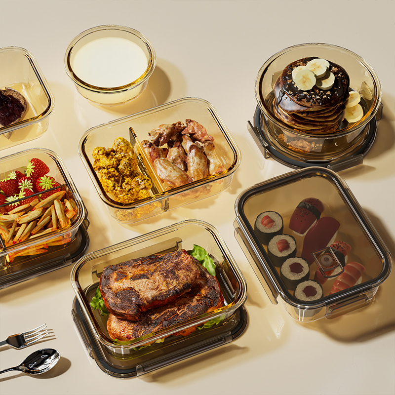 玻璃饭盒可微波炉加热专用碗学生上班族打包带盖便当保鲜分隔餐盒