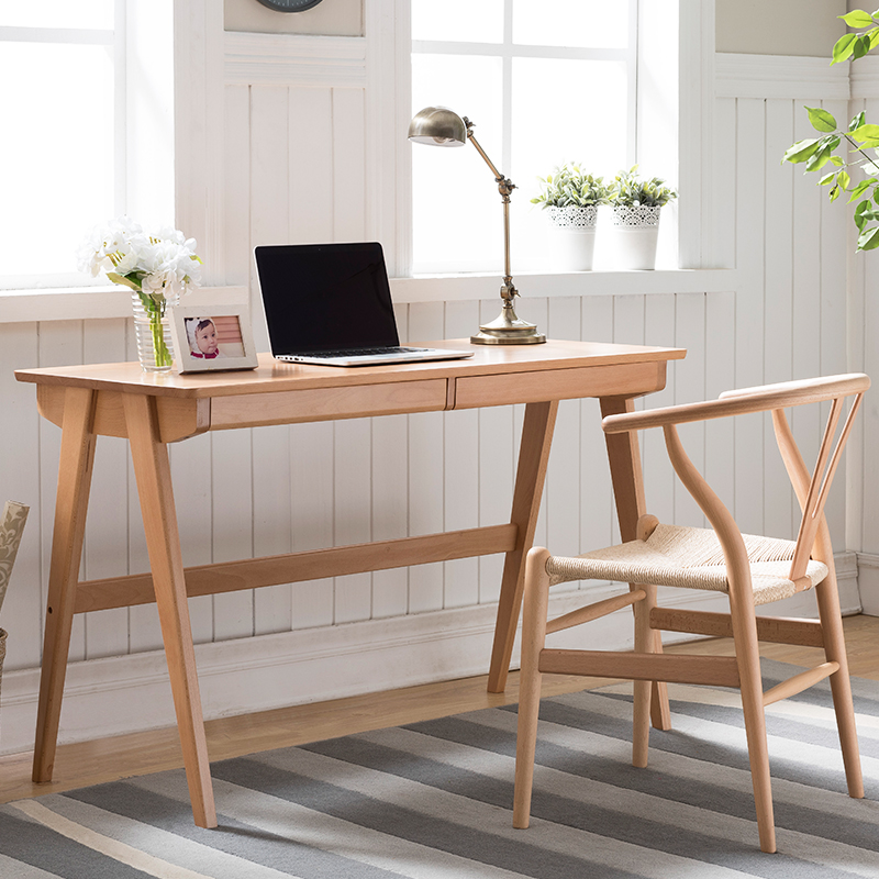 优木家具纯实木书桌1米北美橡木办公桌写字桌电脑桌1.2米北欧简约