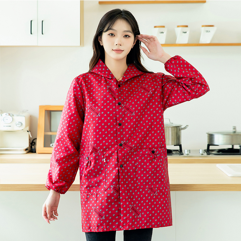 新时尚长袖围裙护衣罩衣大人韩版家用厨房防水防油做饭女外套工作