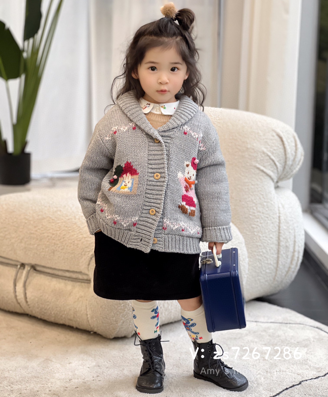 F家皇室日本毛衣开衫保暖招手熊针织外套羊毛混纺男童女童宝宝潮