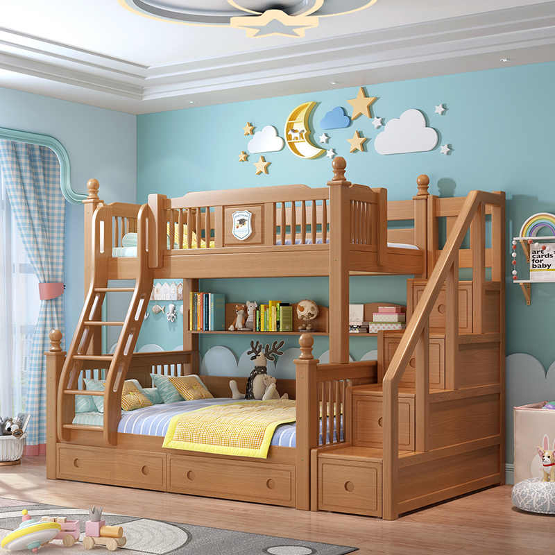 榉木全实木上下床双层床高低床实木双人床上下铺儿童床子母床木床