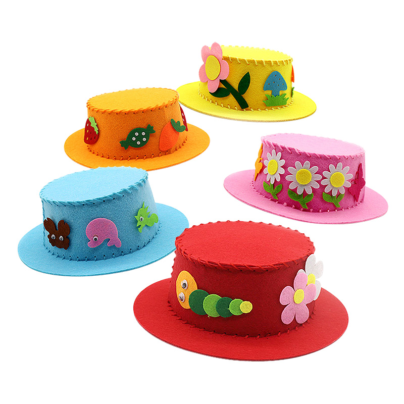 幼儿园儿童手工DIY不织布帽子材料包 自制无纺布草帽贴画益智玩具