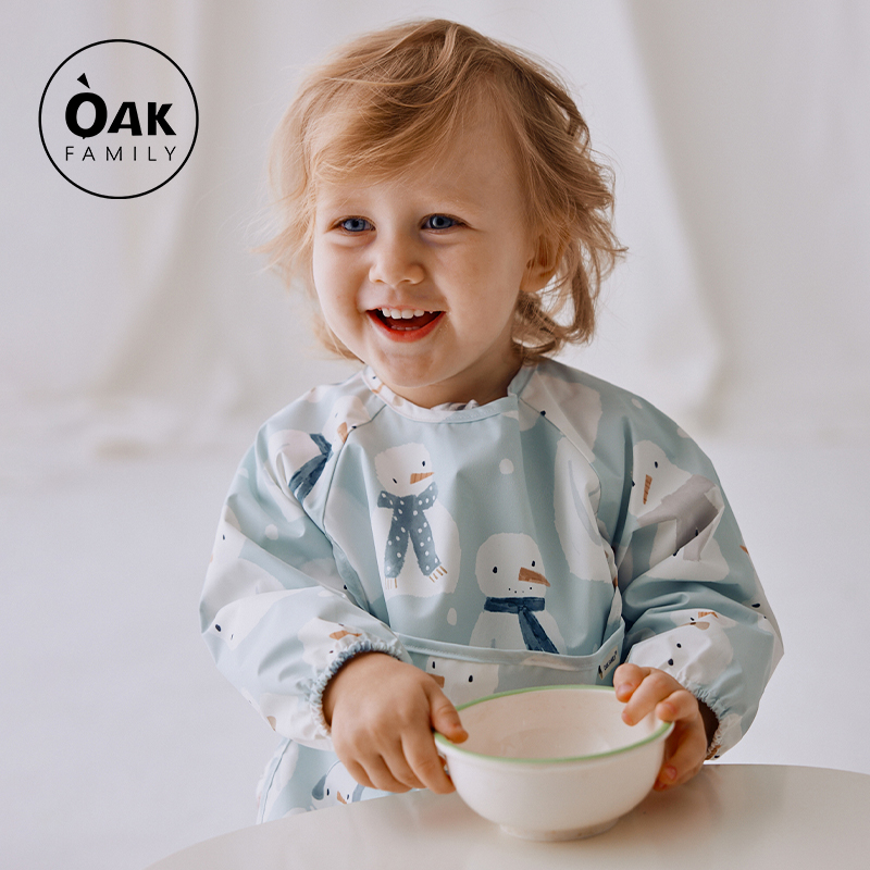 Oak Family宝宝吃饭围兜婴儿辅食罩衣防水防脏防油儿童反穿衣长袖