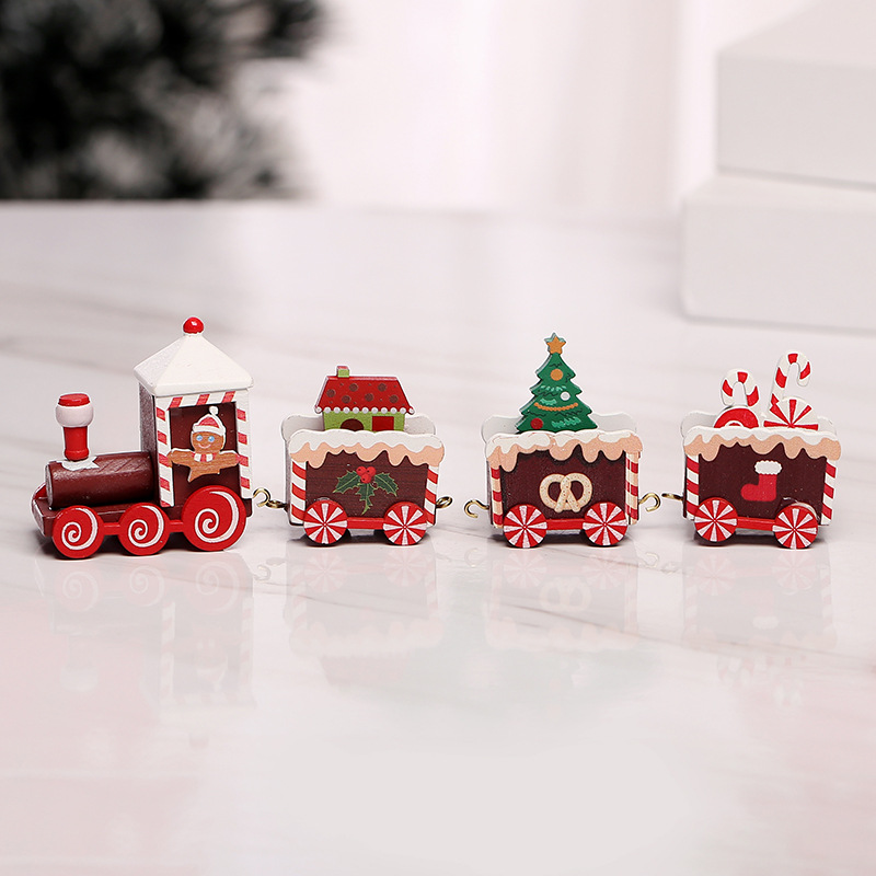 圣诞节礼品儿童小礼物木质益智彩色姜饼人小火车玩具桌面装饰摆件