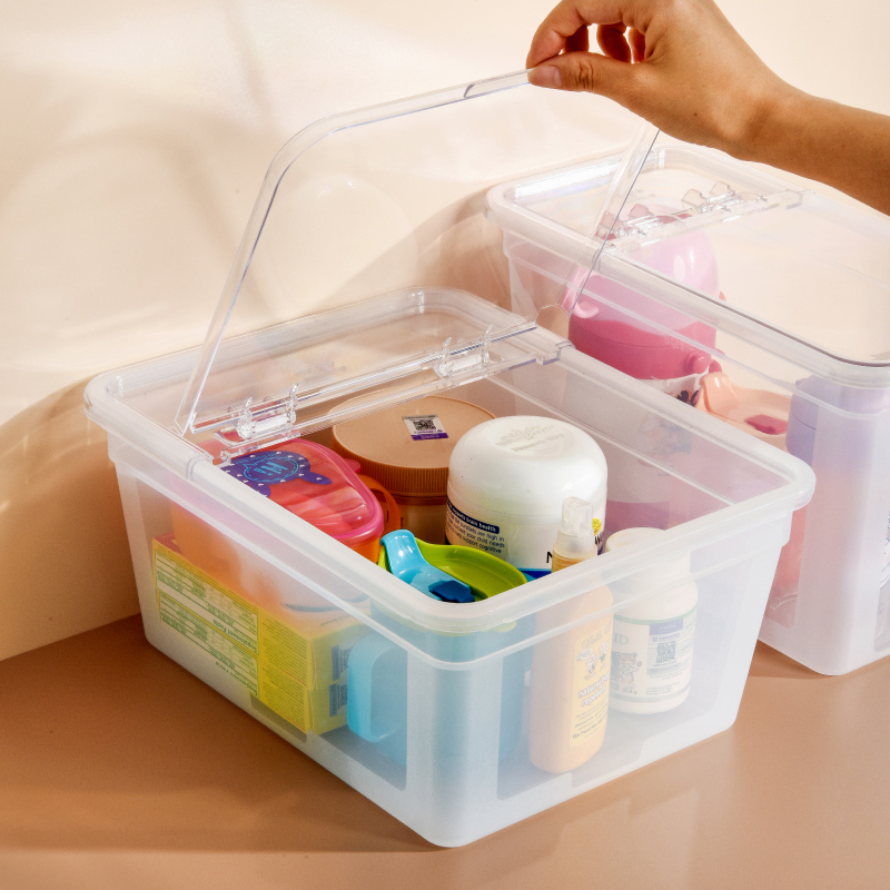 婴儿用品奶瓶收纳箱家用宝宝餐具储存盒翻盖式玩具零食收纳盒大号
