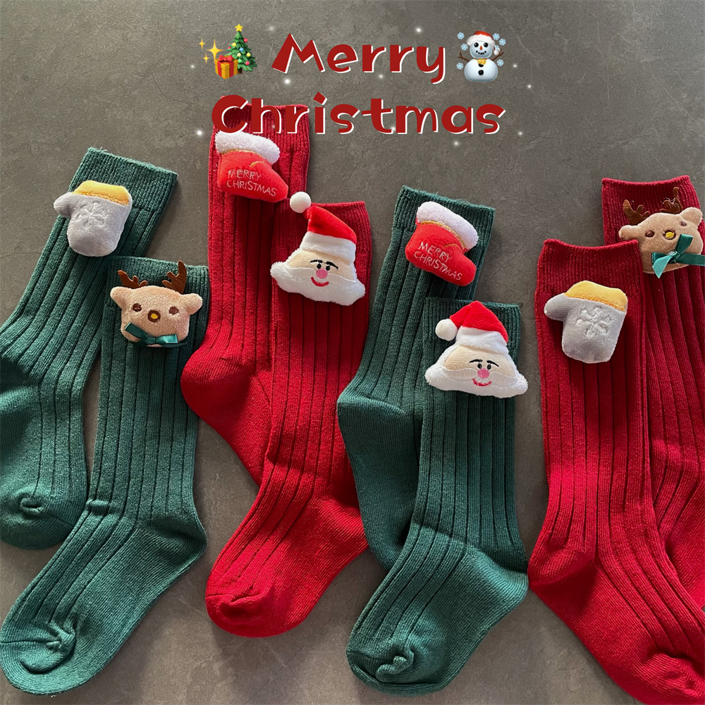 圣诞节儿童袜子婴儿长筒袜麋鹿圣诞老人袜子宝宝小腿袜女童半筒袜