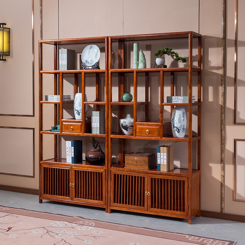 现代中式花梨木博古架高档茶具艺术品多宝阁茶室摆件实木展示柜