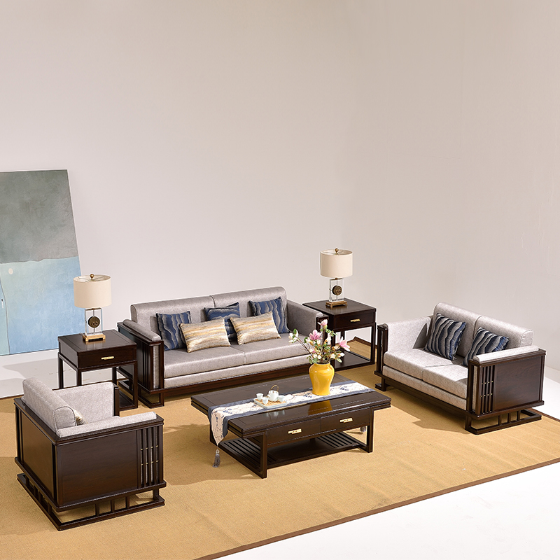 紫翔龙红木家具国标鸡翅木红木沙发组合新中式客厅实木家具沙发