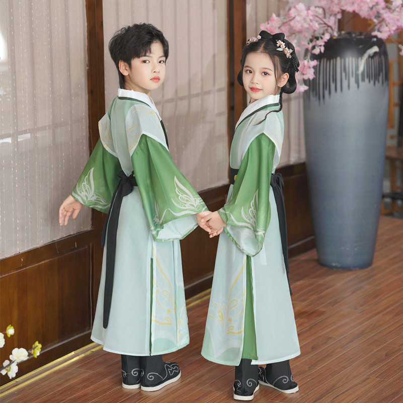 儿童古装男童国学服中国风开学秋季幼儿书童小学生汉服女孩演出服