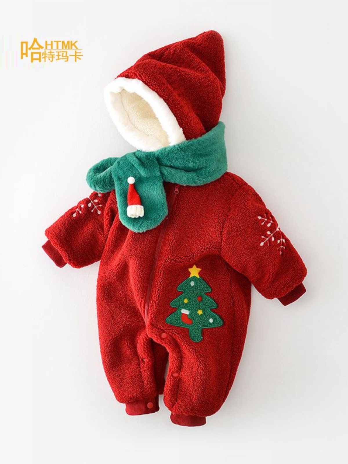 定制婴儿冬装衣服新生男宝宝圣诞服连体衣棉服外出服新年套装拜年