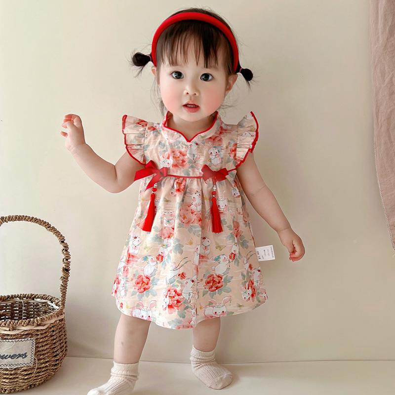 周岁女宝礼服周夏装婴儿抓宴红色连宝衣裙满ANO月服春夏洋气公衣