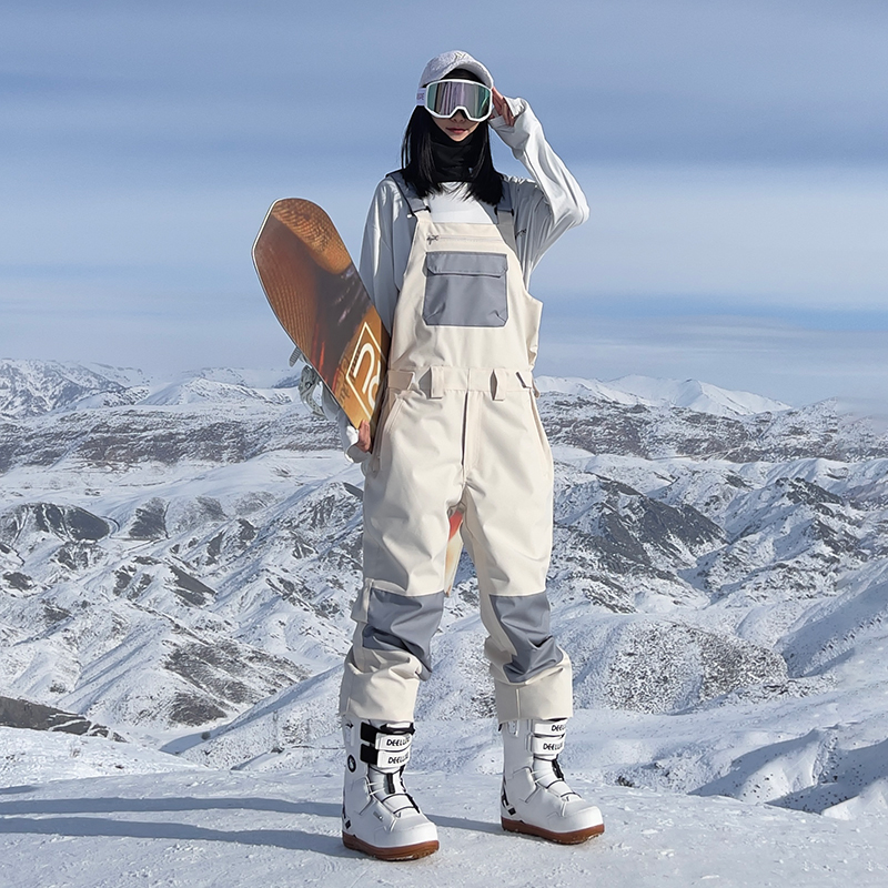 雪怡派单板背带滑雪裤防风防水撞色滑雪服连体男女户外滑雪装备