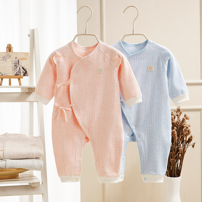 婴儿连体衣纯棉绑带哈衣0-3个1月初生新生儿衣服春秋季和尚服内衣