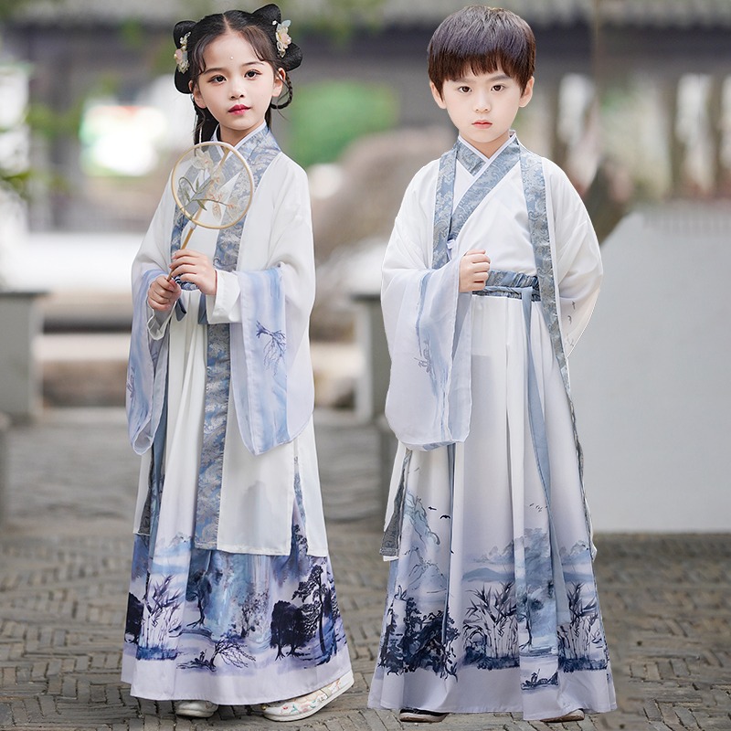 儿童汉服男童国学服中国风古装女小学生书童服装三字经古风演出服