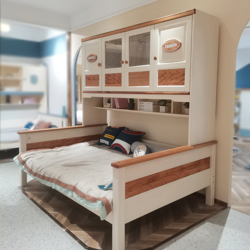 全实木红檀木衣柜床一体小户型家用卧室家具儿童床男孩女孩储物床