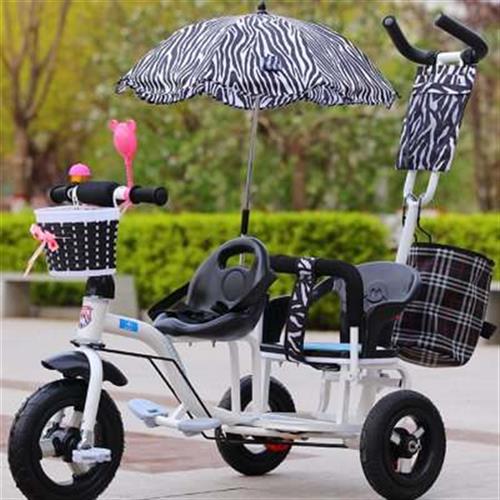 儿童双人三轮车双座二胎脚踏车双胞胎婴儿推车自行车小孩童车
