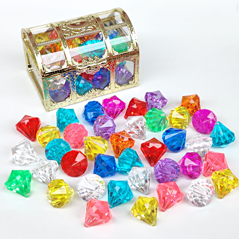 儿童宝石玩具水晶女孩公主七彩亚克力塑料钻石玩具手提包首饰女童